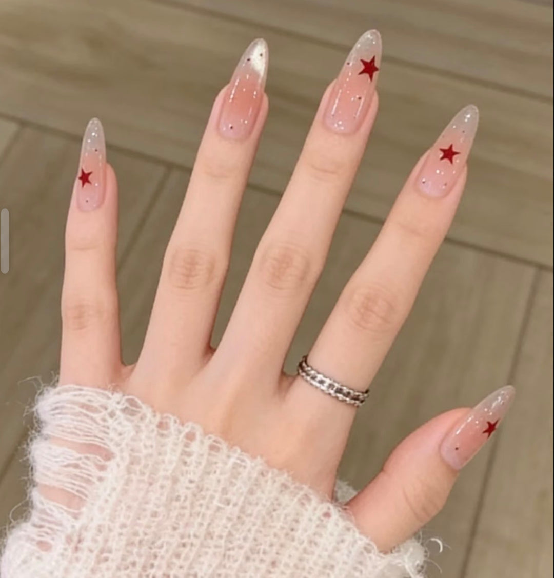 Artistic Press-On Nail Set with Star Motifs Stornfield