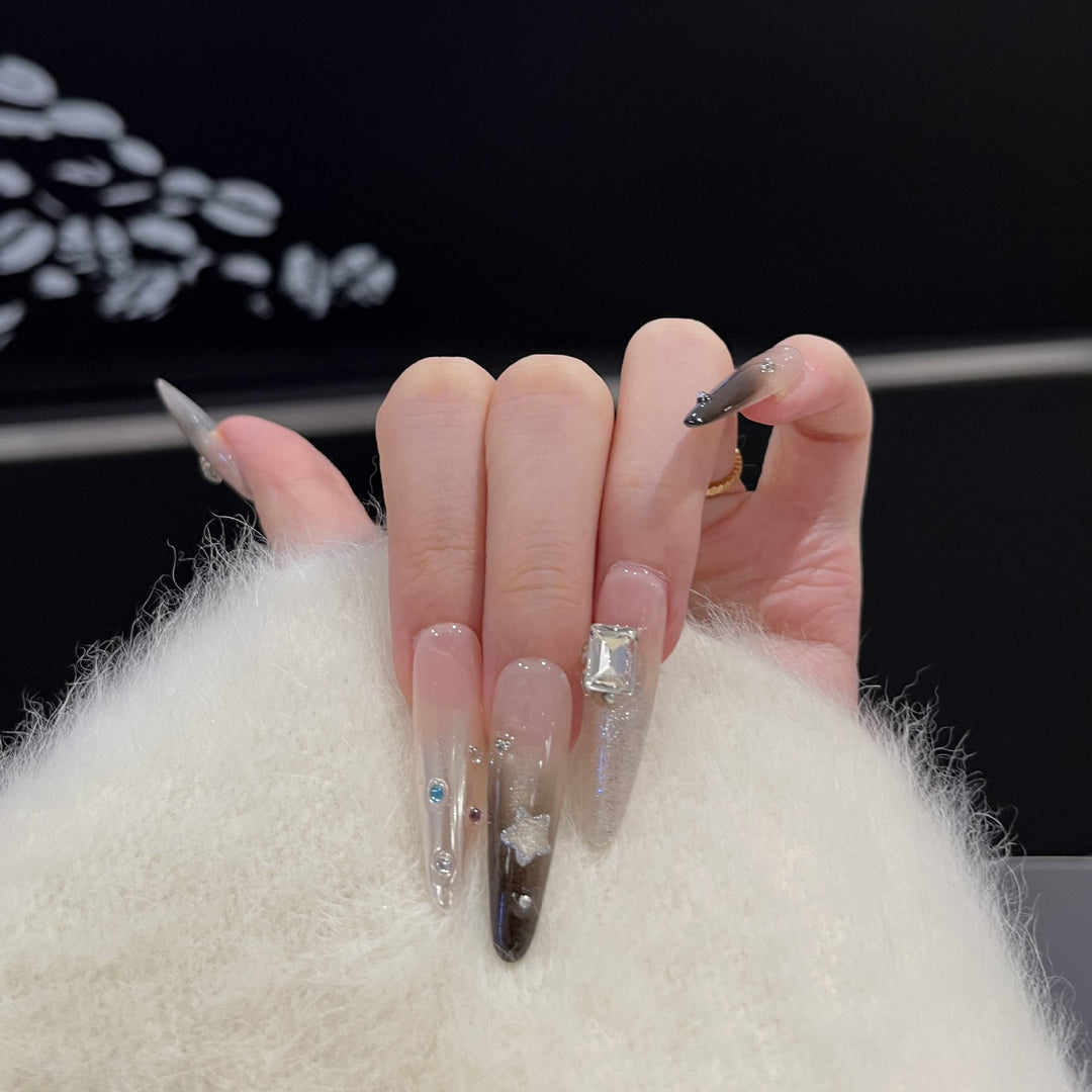 Artistic Stiletto Press-On Nail Set with Decorative Rhinestones Stornfield