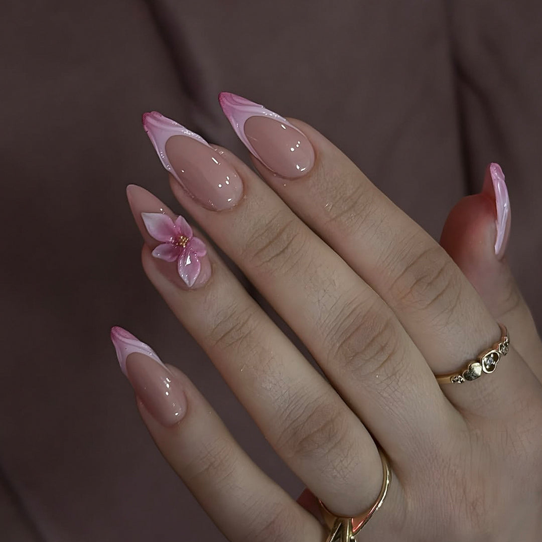 Artistic Nail Extensions with Floral Accents Stornfield