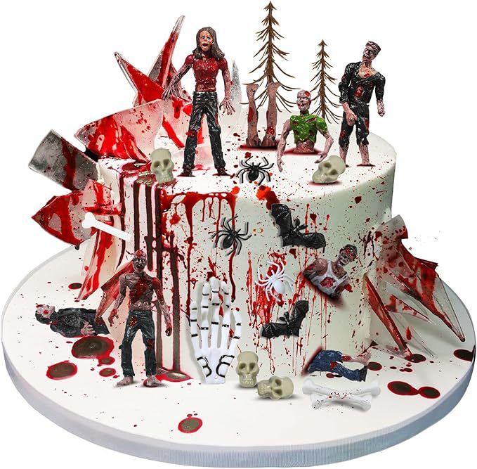 Creepy Halloween Cake Decoration Set with Zombies, Skulls, and Acrylic Splinters
