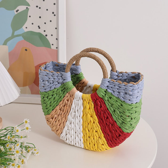 Handmade wicker bag with colorful pattern Stornfield
