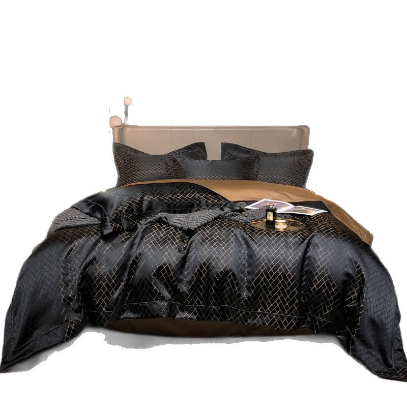 Luxury Satin Jacquard Geometric Duvet Cover and Pillowcase Bedding Set
