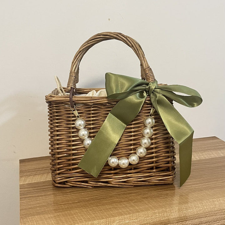 Ladies' basket bag with decorative pearl accents and bow decoration Stornfield