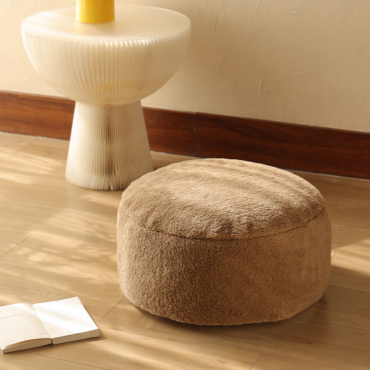 Round filled seat pouf made of cuddly teddy plush with a shape-stable core Stornfield