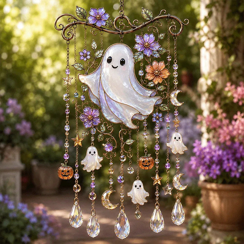 Colorful skull wall decoration in the Day of the Dead style with acrylic beads and crystal pendants