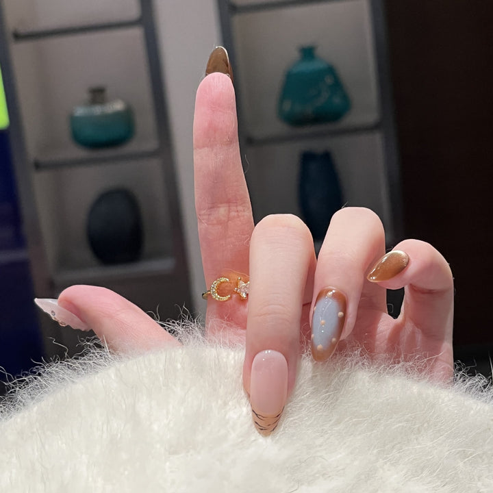 Artistic Press-On Nail Set with Unique Abstract Design Elements Stornfield