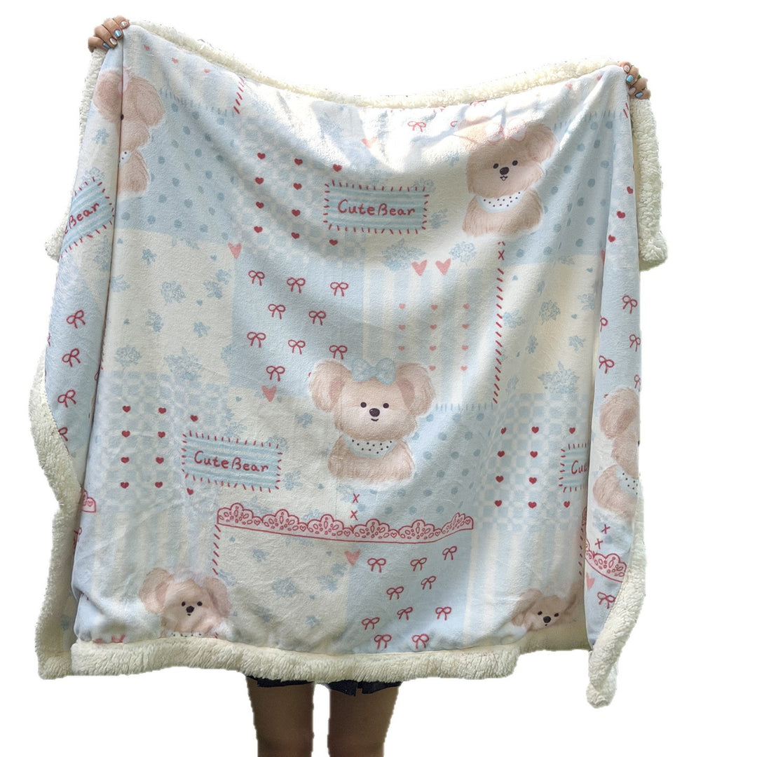 Plush Sherpa-Lined Teddy Print Reversible Throw Blanket
