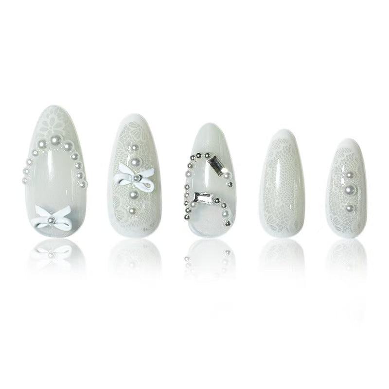 Elegant French Tip Lace Detail Press-On Nails Stornfield
