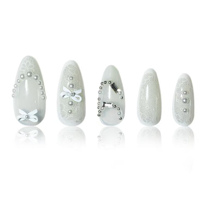 Elegant French Tip Lace Detail Press-On Nails Stornfield