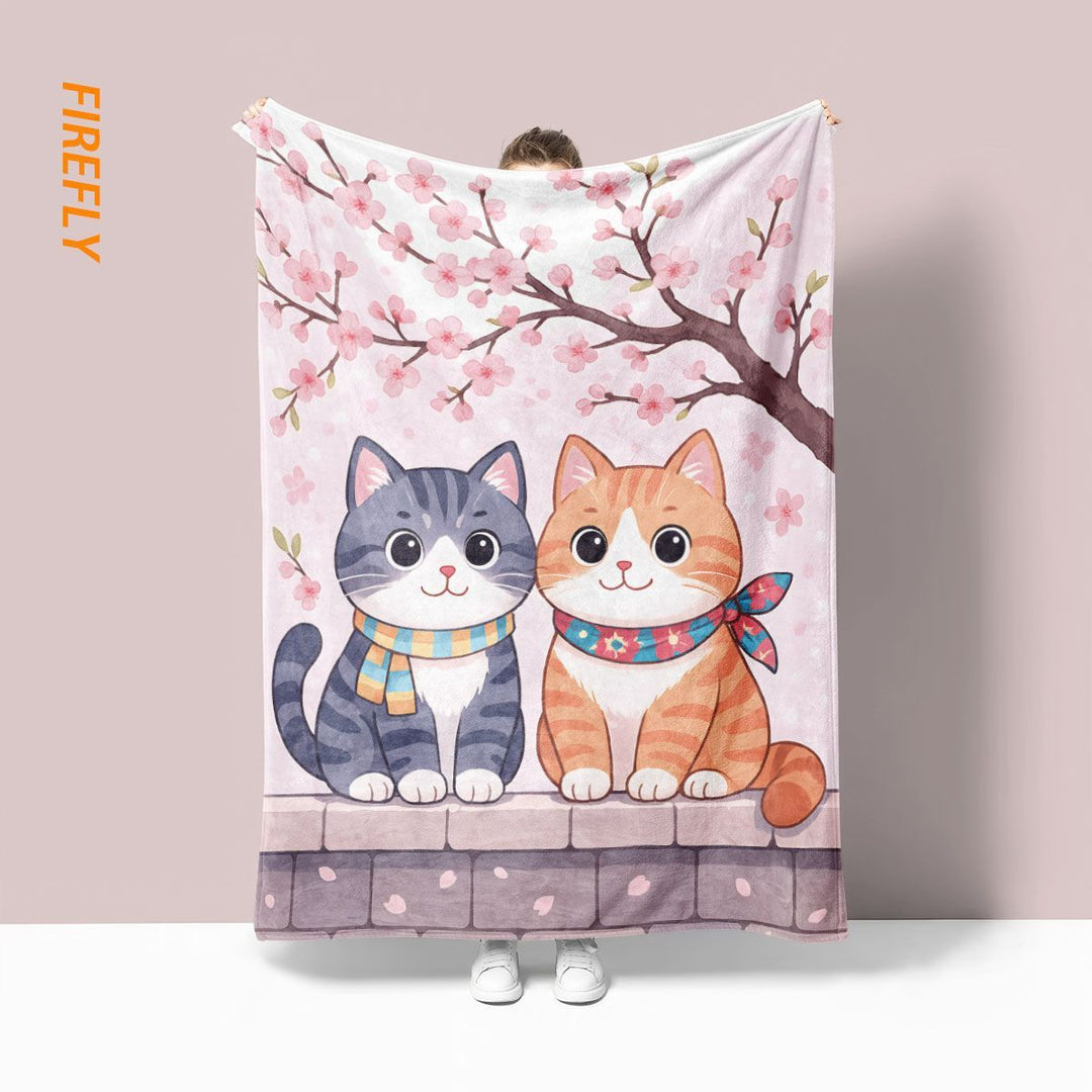 Cute Illustrated Cat-Themed Fleece Blanket