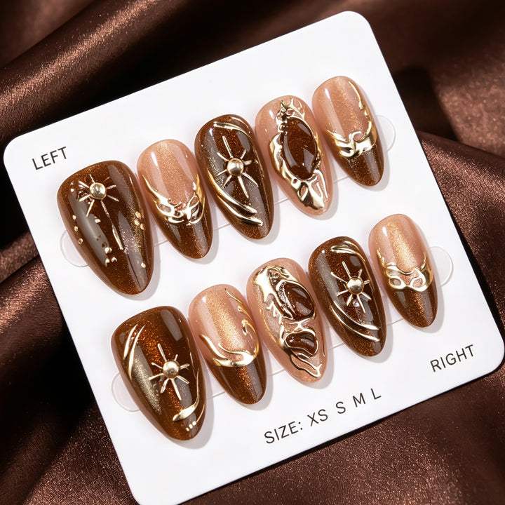 Decorative Press-On Nail Art Set with Gold Accents