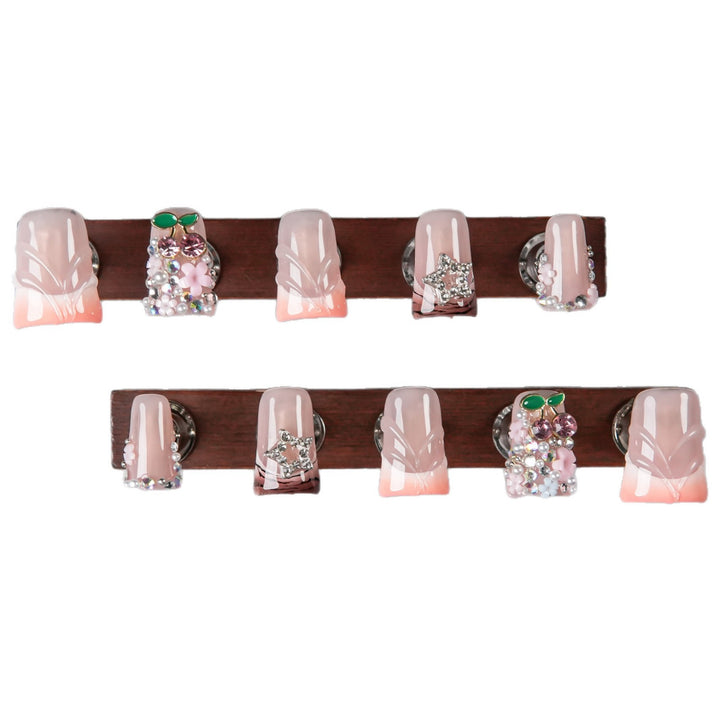 Decorative Press-On Nail Set with Gem Embellishments