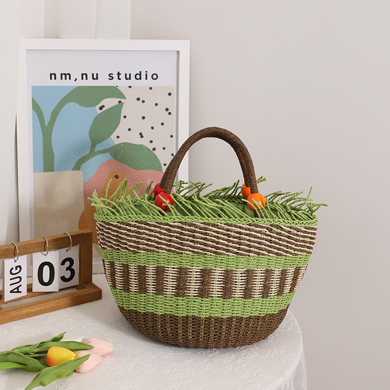 Handmade basket bag with cheerful garden design Stornfield