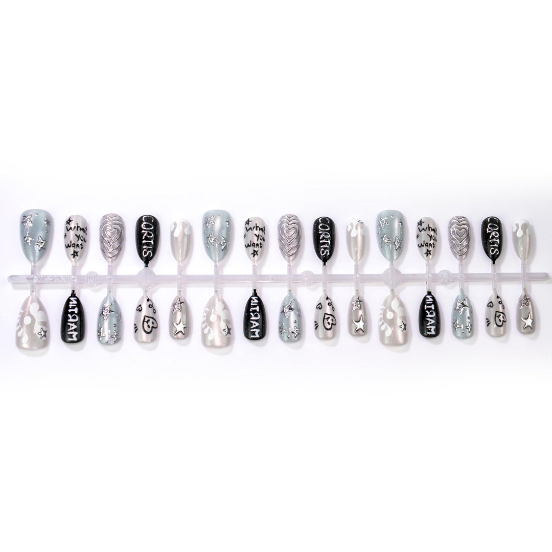 Artistic Press-On Nail Art Set with Custom Designs Stornfield
