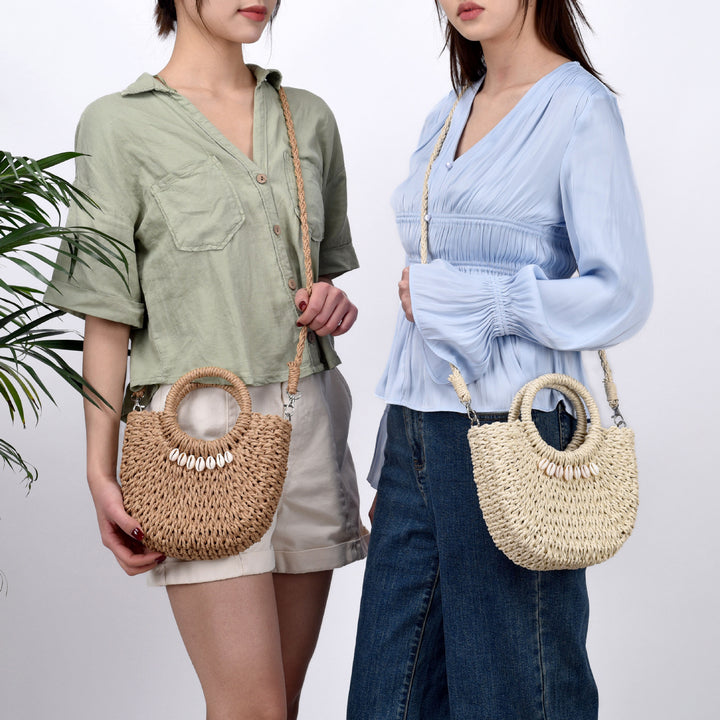 Natural fiber handbag with shell decoration Stornfield