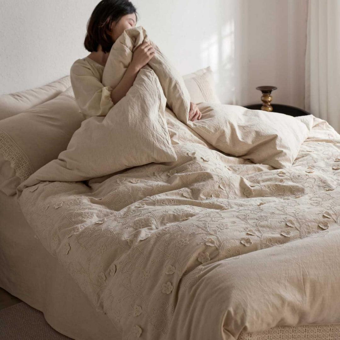 Embroidered Linen Duvet Cover Set