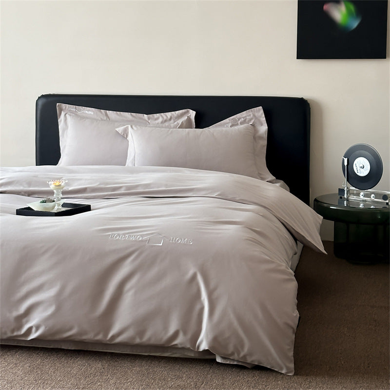 Luxury Cotton Sateen Duvet Cover Set with Discreet Embroidered Home Logo