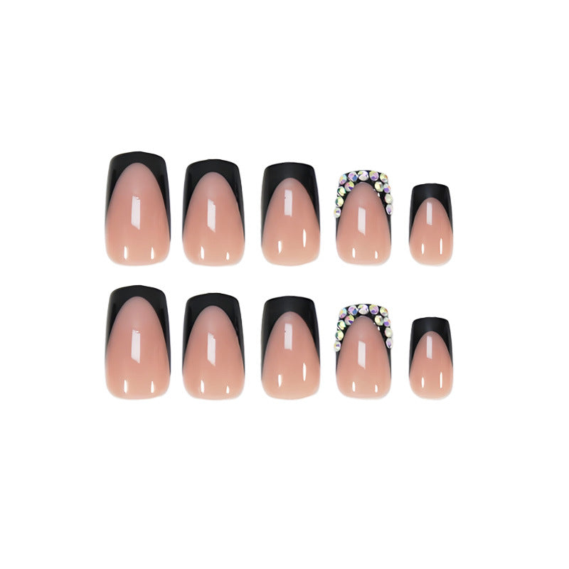 Artificial nail set with elegant black tips and sparkling accents Stornfield