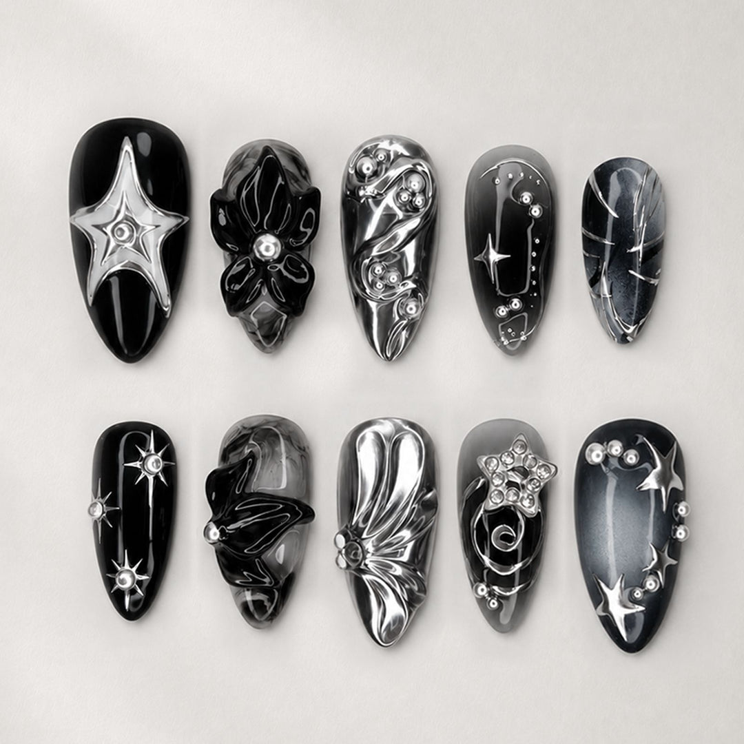 Artificial nail set with glamorous designs and unique 3D elements Stornfield