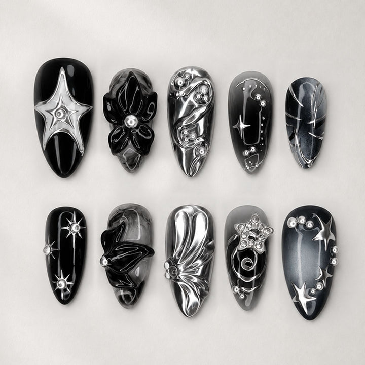 Artificial nail set with glamorous designs and unique 3D elements Stornfield