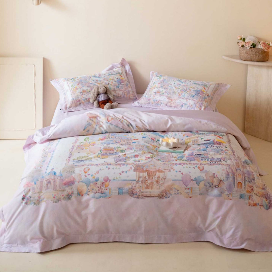 Children's Pastel Fairytale Cotton Sateen Duvet Cover Set with Pillowcases
