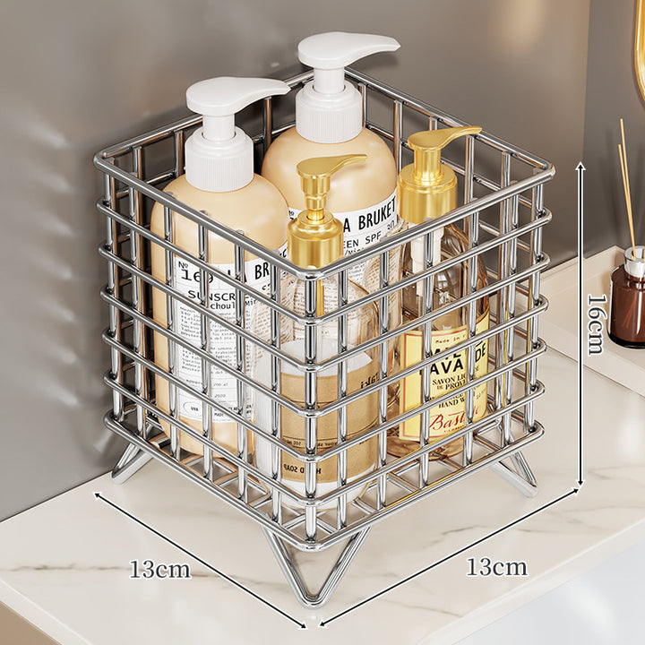 Square Chrome Wire Countertop Bathroom Bottle Organizer with Raised Feet