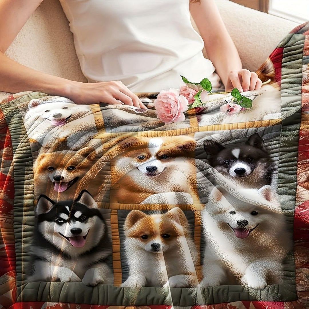 Plush Dog Print Throw Blanket