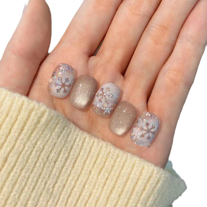 Chic Glittery Press-On Nail Set with Snowflake Design Stornfield