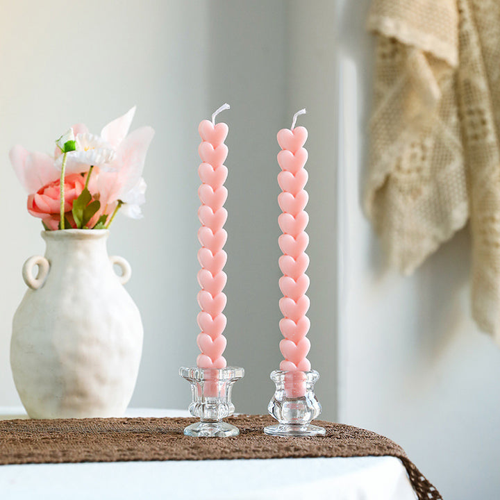 Embossed Bow-Accent Long Taper Candle Pair for Table Centerpiece