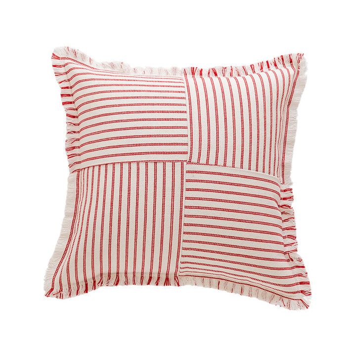 Decorative Rectangular Striped Patchwork Throw Pillow with Fringed Edges