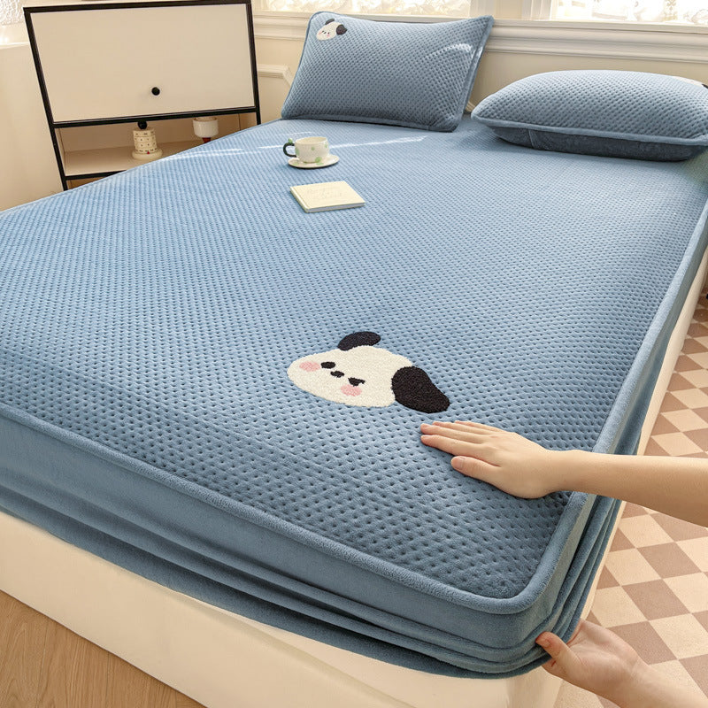 Plush Quilted Mattress Topper with Embroidered Puppy