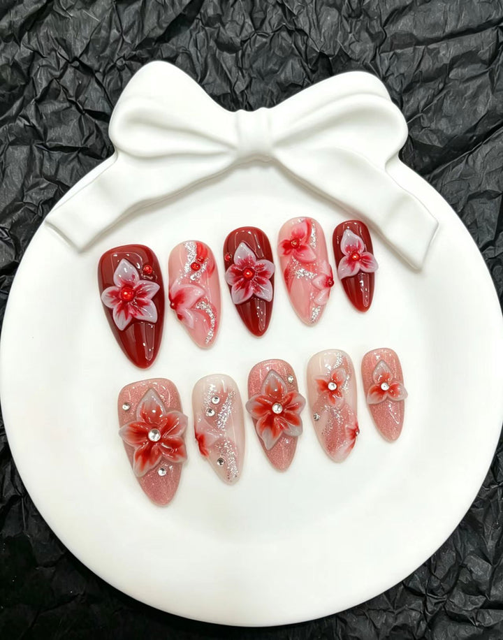 Decorative Press-On Nail Art Set with Floral and Whimsical Designs