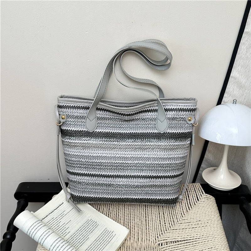 Striped Woven Tote Bag