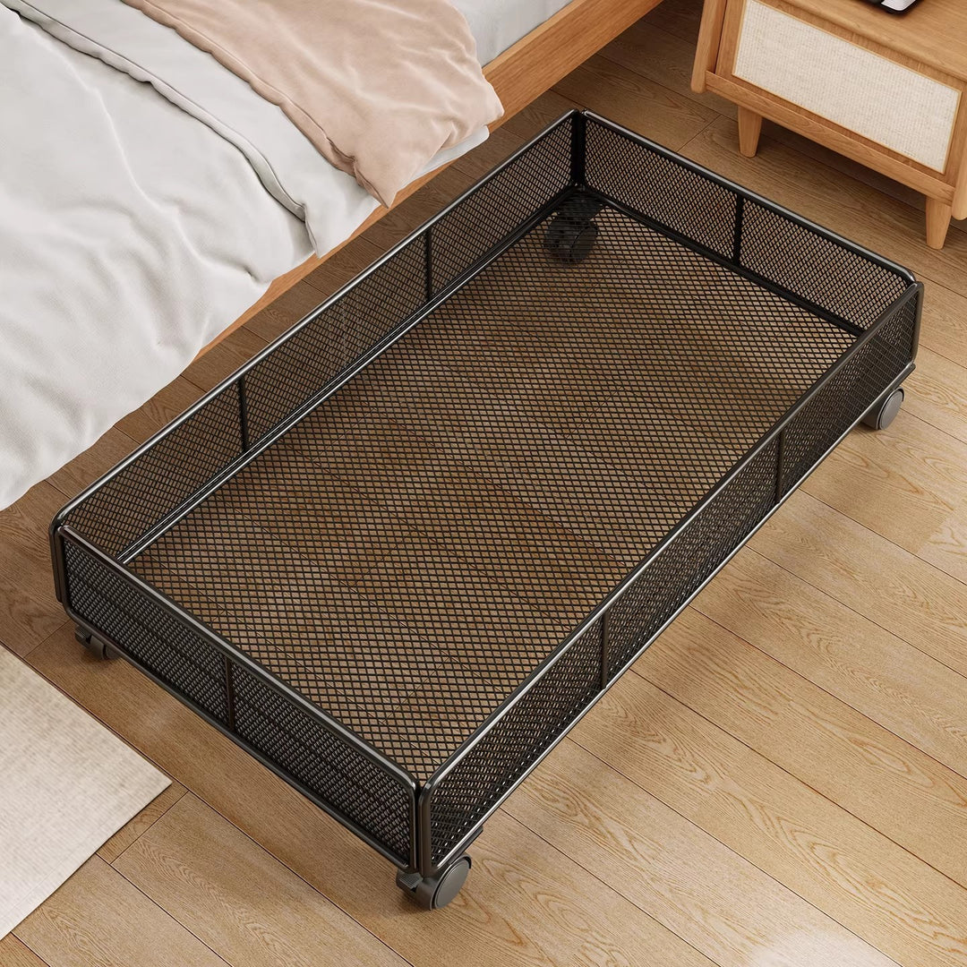 Low-Profile Metal Mesh Under-Bed Storage Basket