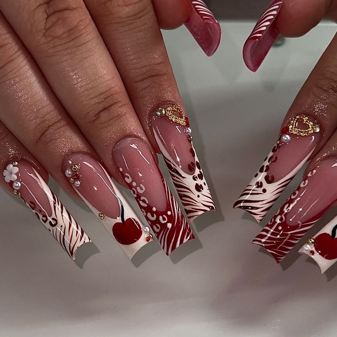 Decorative Long Press-On Nail Art with Gem Accents Stornfield
