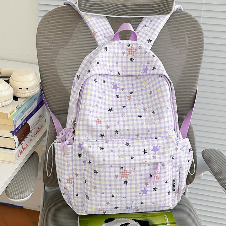 Stylish Checked Star-Patterned Backpack Stornfield