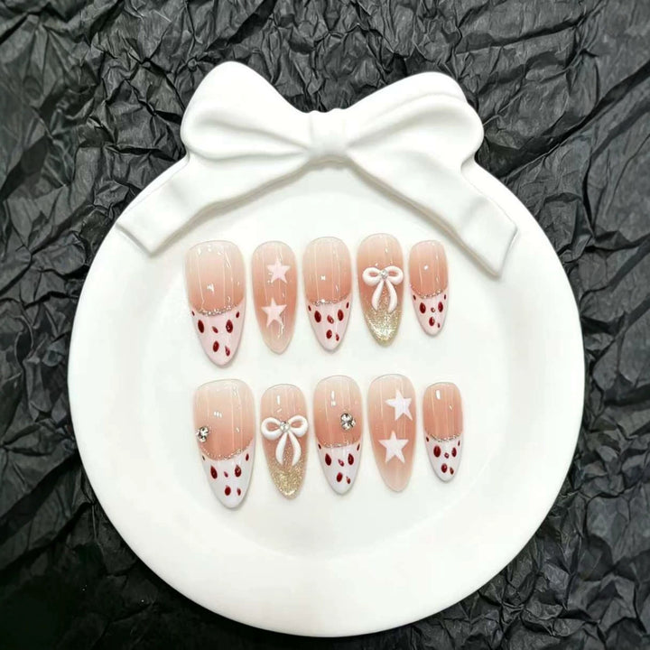 Decorative Press-On Nail Set with Charming Bow Accents