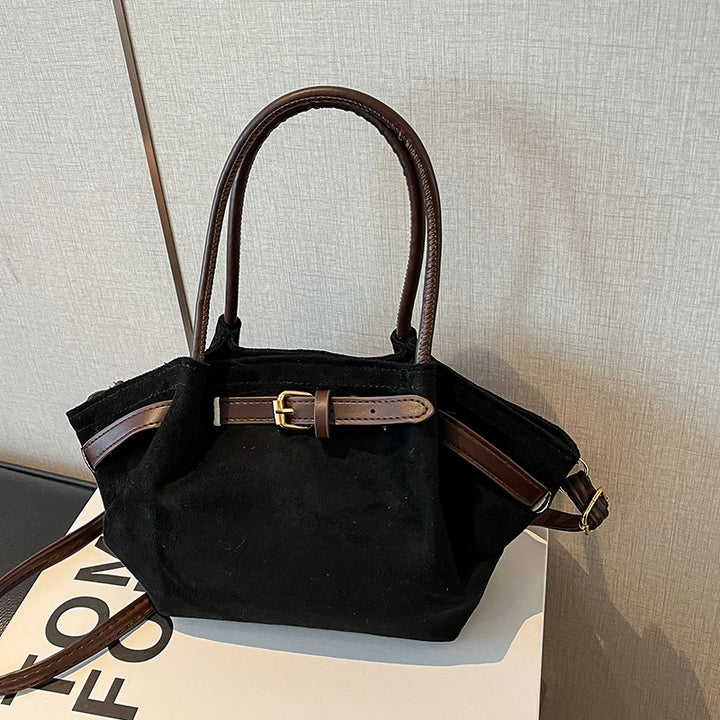 Faux Suede Handheld Satchel