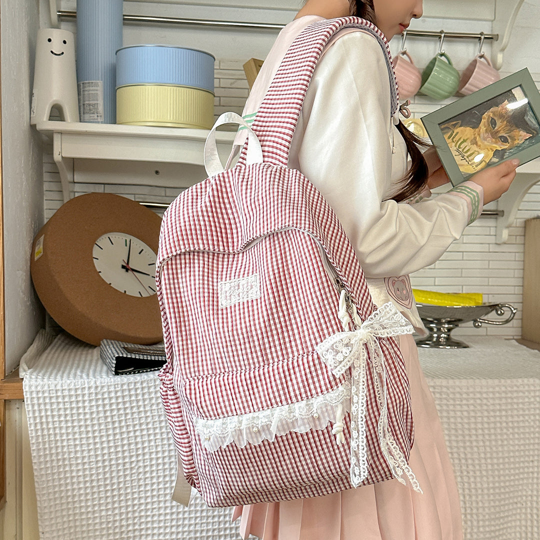 Charming Striped Lace-Trimmed Backpack Stornfield