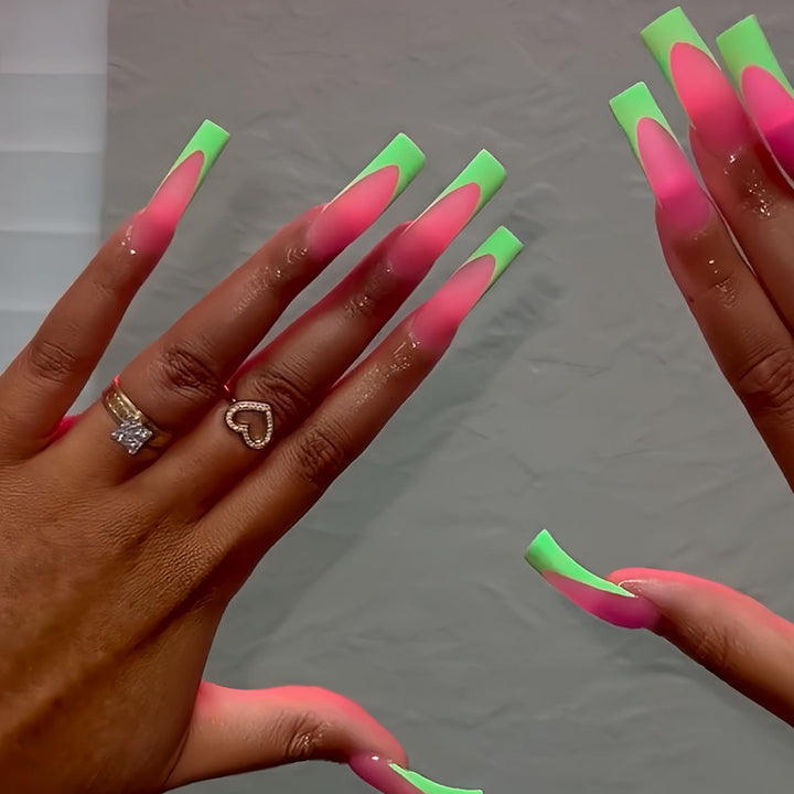 Stylish Long Press-On Nails with Artistic Ombre Design Stornfield
