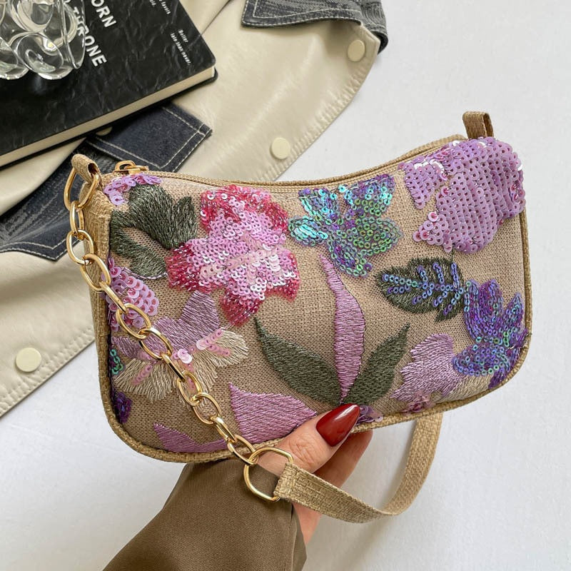 Embroidered Floral Evening Clutch