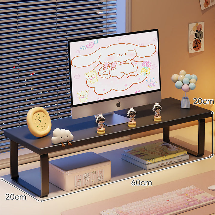 Wood-Top Monitor Riser and Desktop Organizer Stand with Under-Shelf Storage