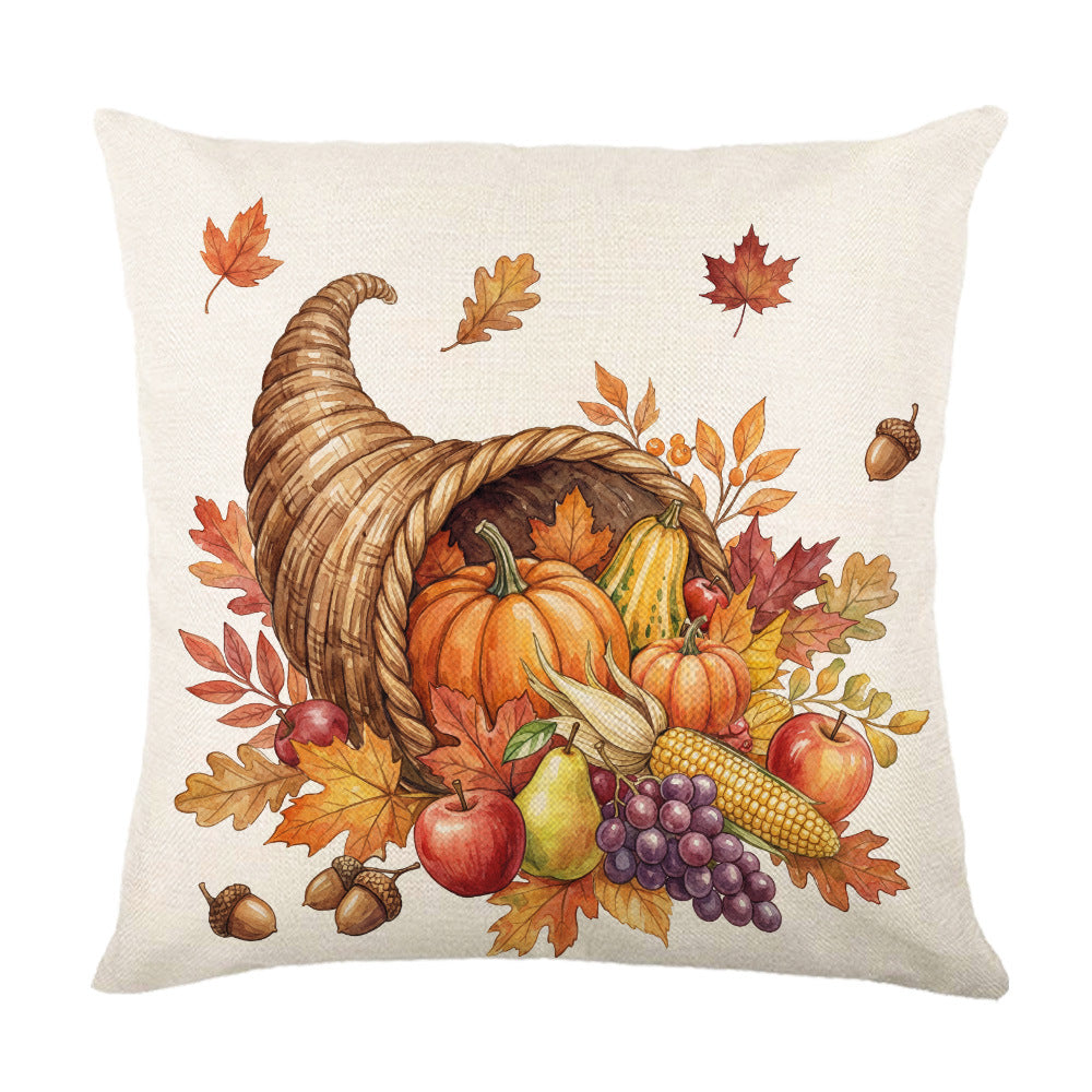 Decorative Autumn Basket Pumpkin Sunflower Square Pillow Cover with Hidden Zipper
