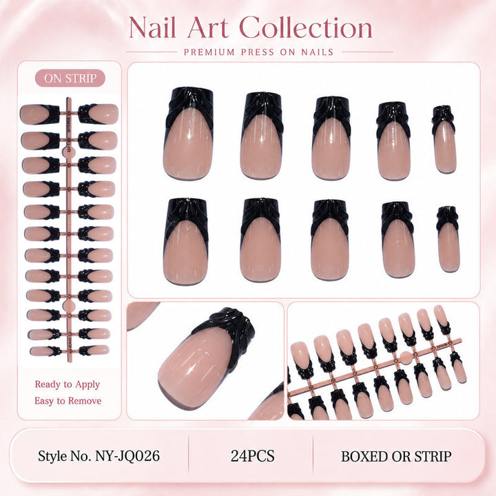 Premium Artificial Nails with Elegant Ribbons Stornfield