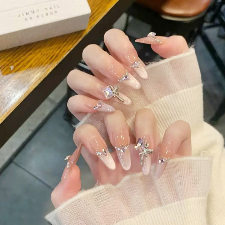 Artificial nail set with elegant crystal decorations and ombre effect Stornfield