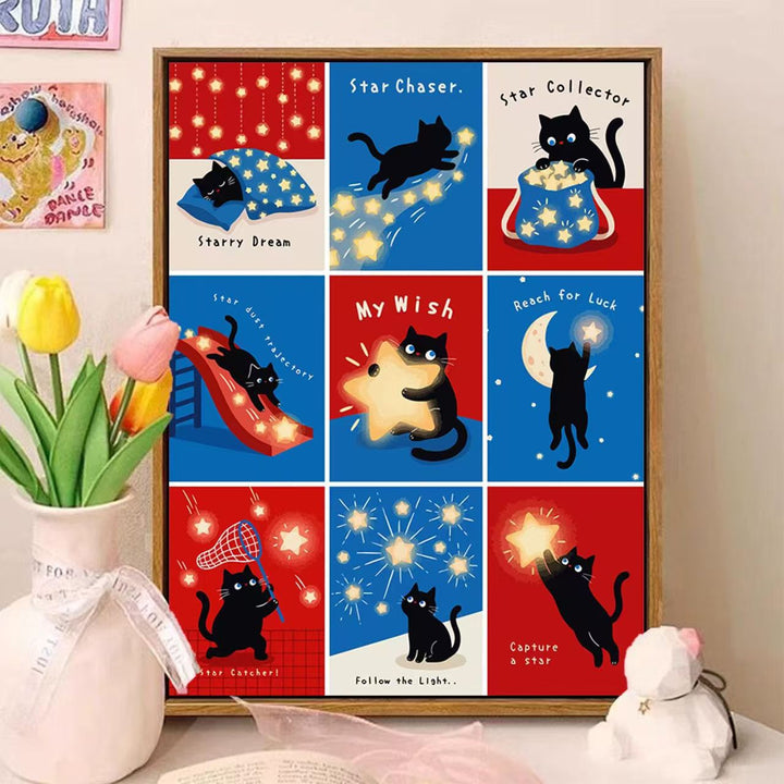 Playful Cat-Themed Illustrated Wall Art Stornfield