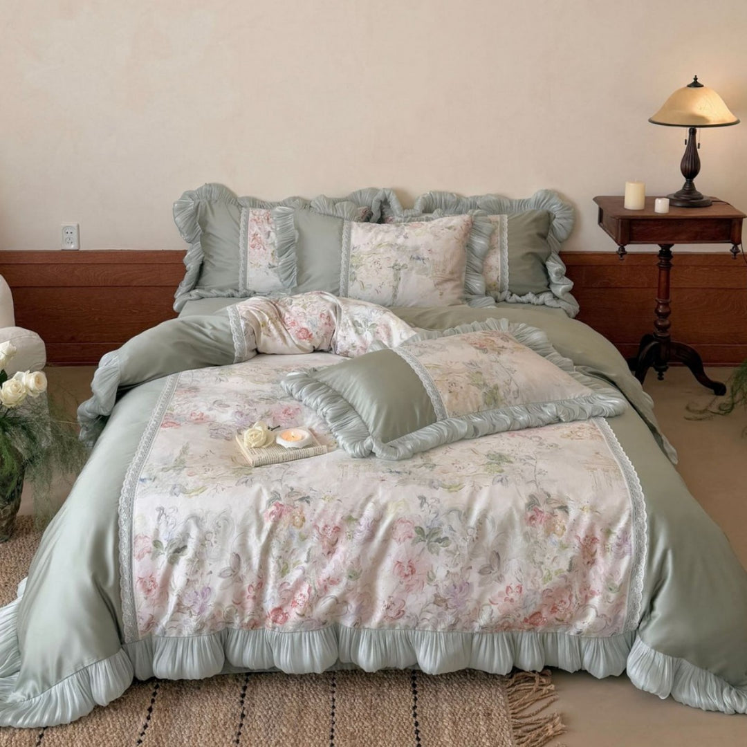 Floral Ruffled Luxury Duvet Cover Set
