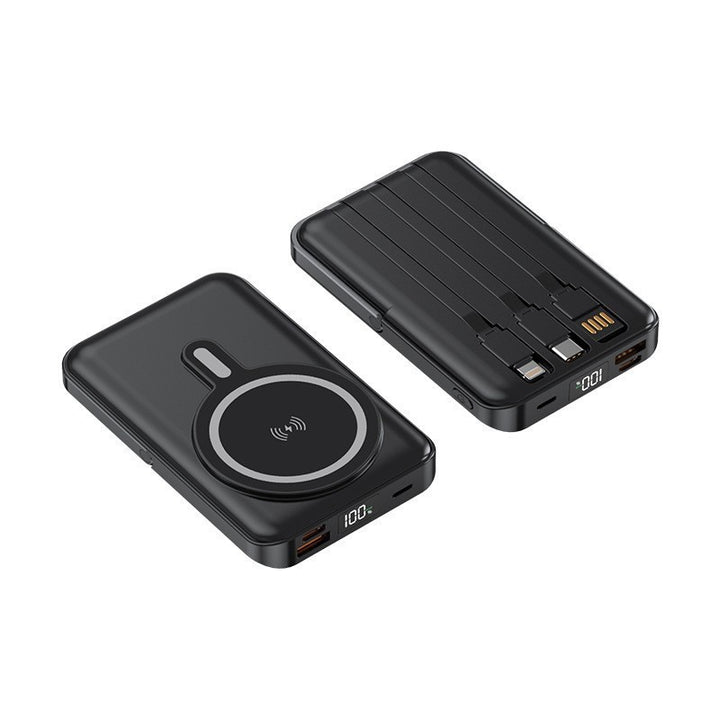 Portable power bank with integrated charging cable and wireless charging function Stornfield