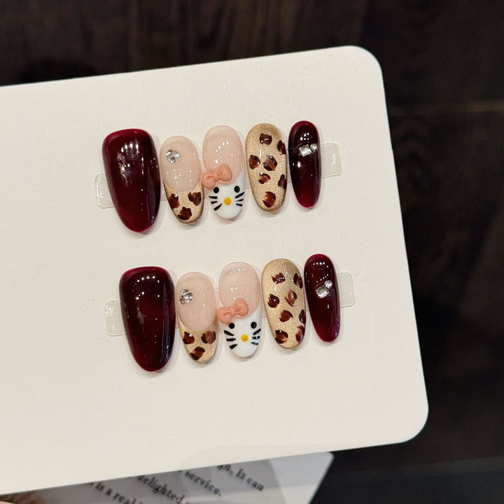 Artistic Press-On Nail Art Set with Whimsical Floral Designs