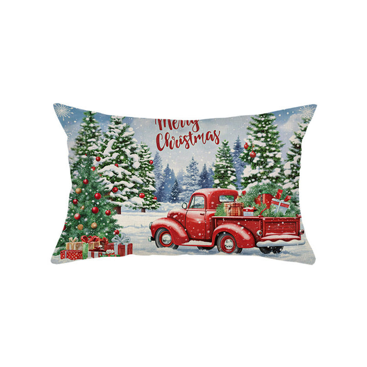 Festive Cotton-Linen Christmas Decorative Rectangular Pillow Cover with Santa Illustration and Hidden Zipper